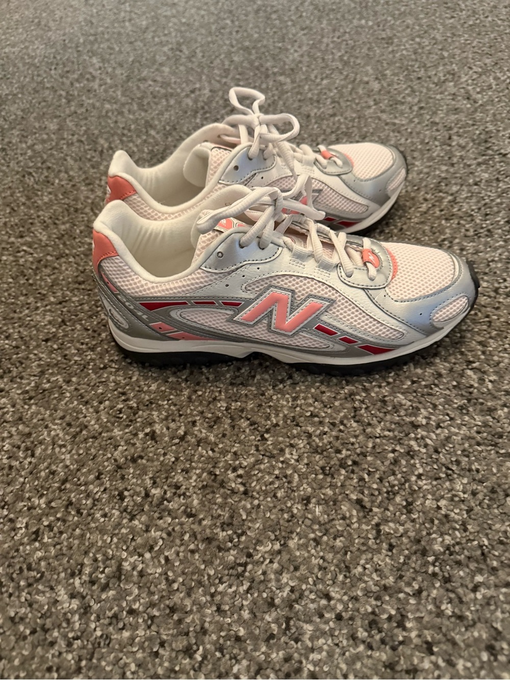 New Balance Kids White and Coral Accent Running Sneakers